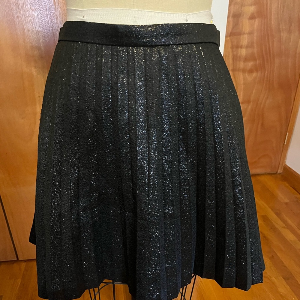 J. Crew Black Sparkle Pleated Skater Skirt